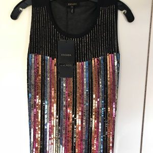 [SOLD] ESCADA Striped Sequin Beaded Sweater Tank